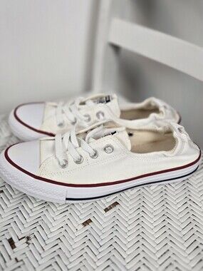 Converse White Canvas Low-Top Sneakers with Red Trim